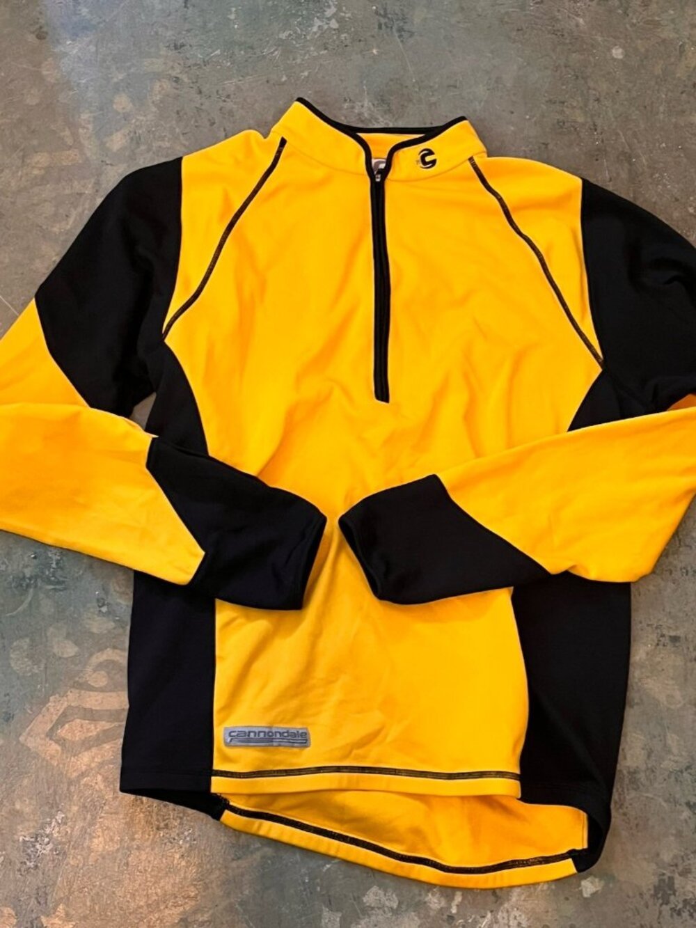 CANNONDALE Mens Cycling Jacket Yellow 1/4 Zip Long Sleeve Bottle Pockets Sz L